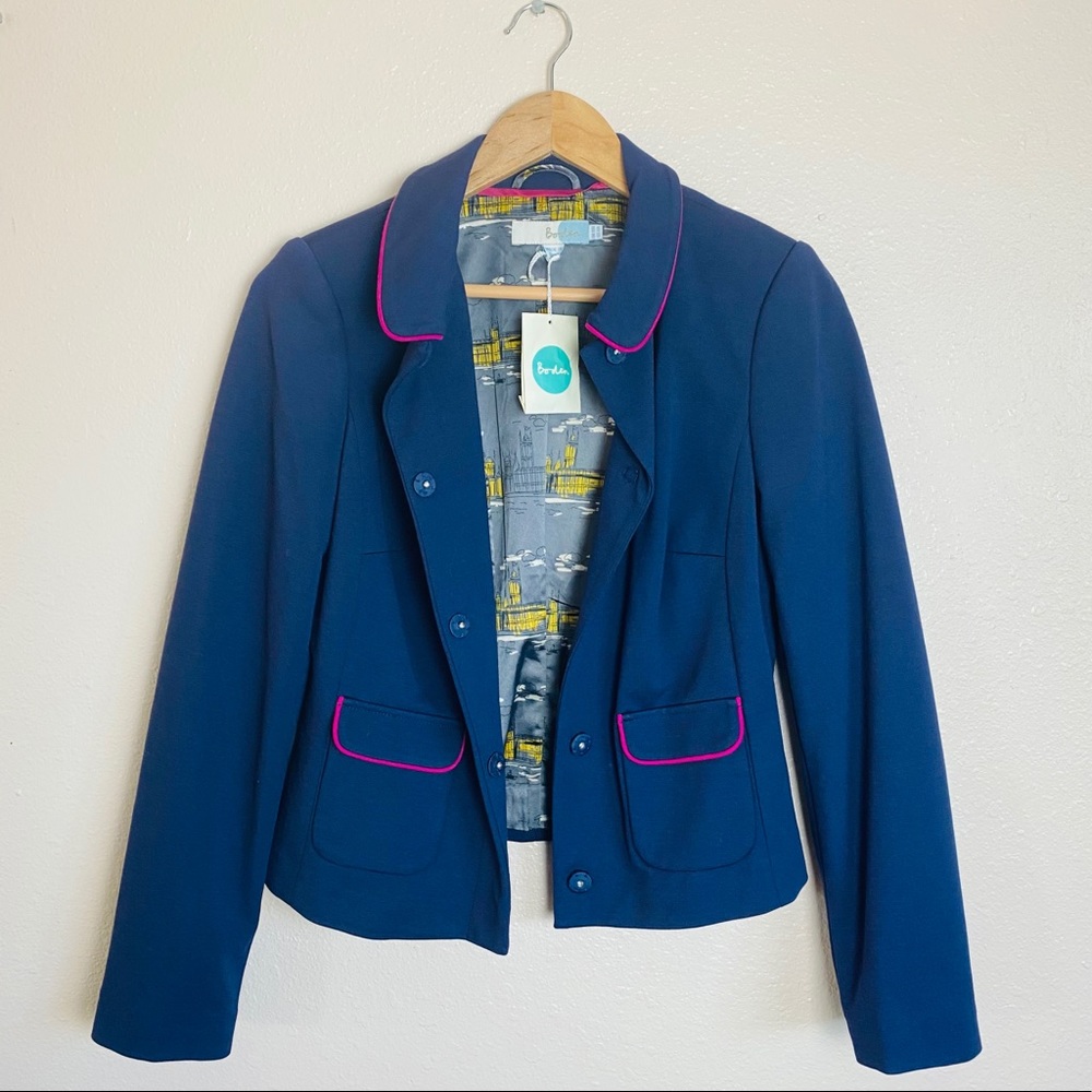 Boden Navy Snap Button Blazer Jacket
